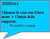 Fumetto 1:  INIZIALIChiamar le cose con il loro nome    linizio della saggezza.          Proverbio cinese 